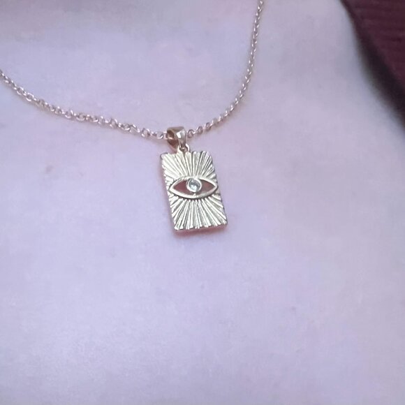 Neiman Marcus 14K Gold Plated Evil Eye Square Gold Necklace - Picture 4 of 5